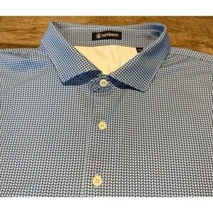 Turtleson Polo Shirt Mens 2XL Blue Geometric Performance Golf AOP Preppy Logo